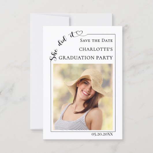 Simple modern photo Graduation party Save the Date (Voorkant)