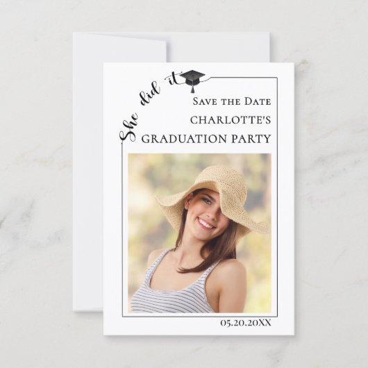Simple modern photo Graduation party Save the Date (Voorkant)