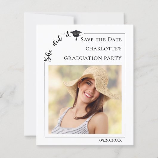 Simple modern photo Graduation Save the Date card (Voorkant)