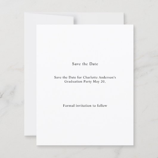 Simple modern photo Graduation Save the Date card (Achterkant)