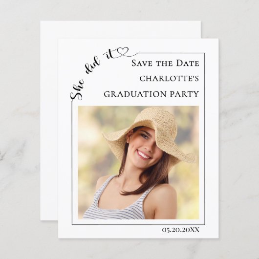 Simple modern photo Graduation Save the Date card (Voorkant / Achterkant)