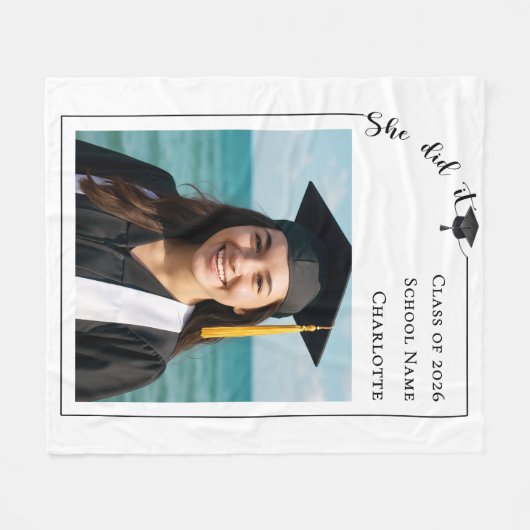 Simple modern photo Graduation she did it Fleece Deken (Voorkant (Horizontaal))