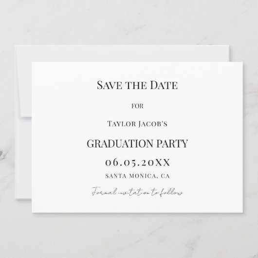 Simple modern photo guy Graduation Save The Date (Achterkant)