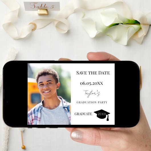 Simple modern photo guy Graduation Save The Date