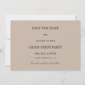 Simple modern photo mocha beige guy Graduation Save The Date (Achterkant)
