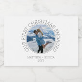 SImple Modern Photo Our First Christmas Engaged Sparkling Wijnetiket (Enkel label)
