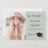 Simple modern photo sage green Graduation Save The Date (Voorkant)