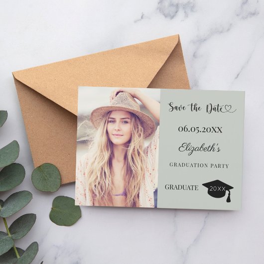 Simple modern photo sage green Graduation Save The Date