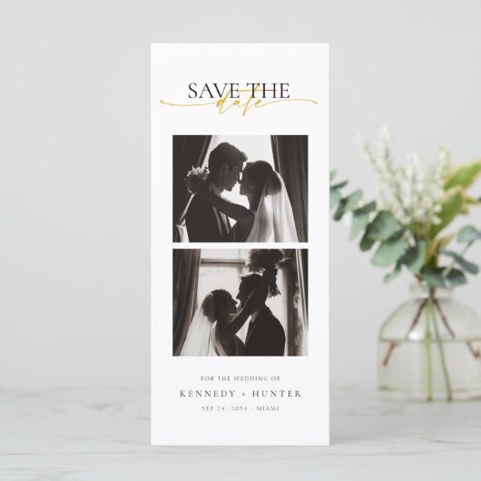 Simple Modern Photo Strip Wedding Save the Date (Staand voorkant)