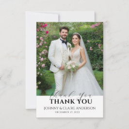 Simple Modern Photo Wedding Thank You Card W Note Bedankkaart