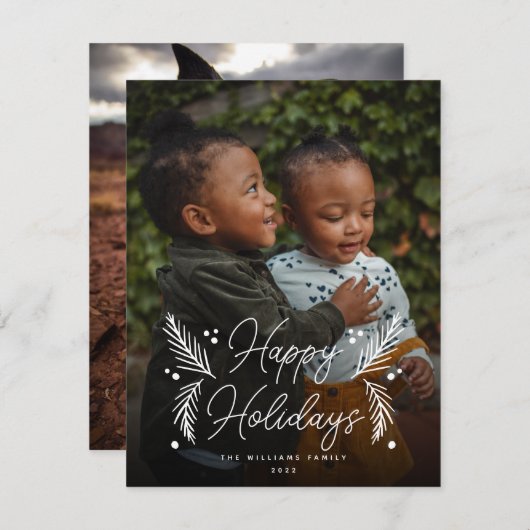 Simple Modern Pine Berry Full Photo Feestdagenkaart (Voorkant / Achterkant)