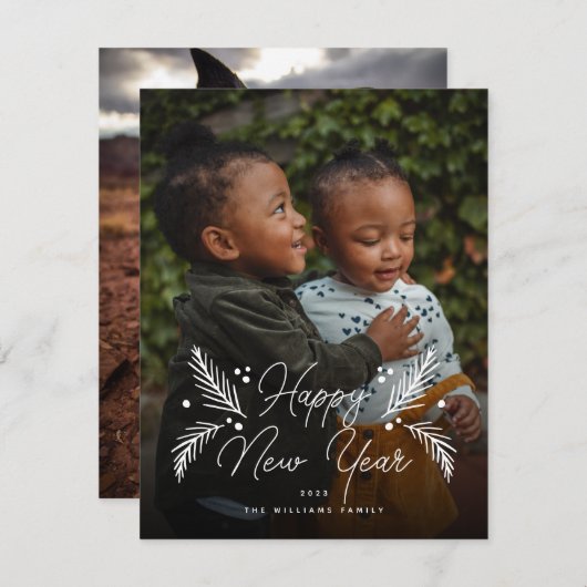 Simple Modern Pine Berry Full Photo Holiday Kaart (Voorkant / Achterkant)