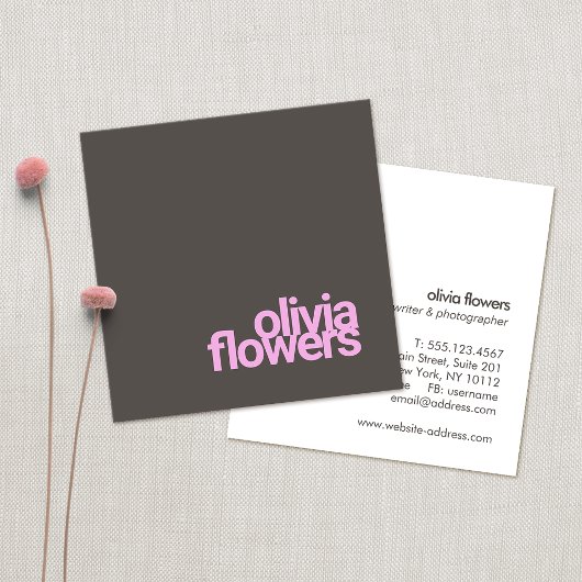 Simple Modern Pink Typography Taupe Brown Vierkante Visitekaartje
