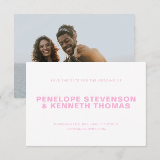Simple Modern Pink Verloving Photo Wedding Save The Date (Voorkant / Achterkant)
