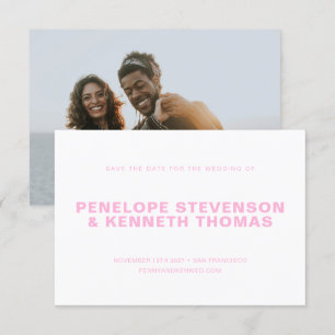 Simple Modern Pink Verloving Photo Wedding Save The Date
