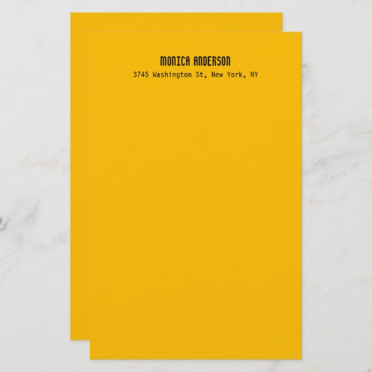 Simple Modern Plain Professional Amber Yellow Briefpapier (Voorkant / Achterkant)