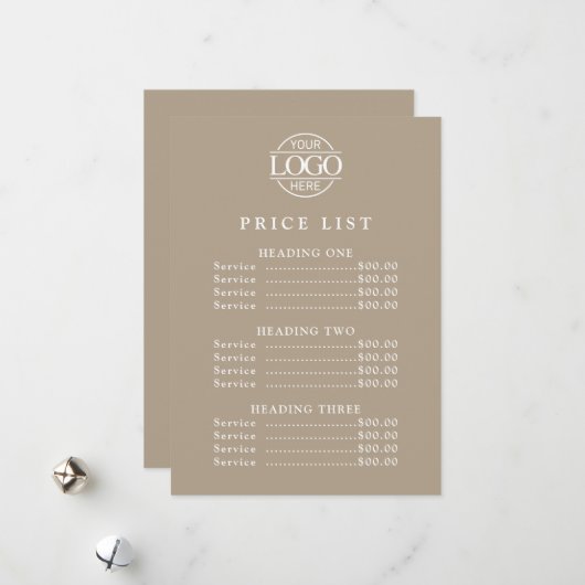 Simple Modern Professional Logo Menu Price List (Voorkant / Achterkant in situ)