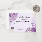 Simple Modern Purple Floral Wedding RSVP Card Notitiekaartje (Voorkant / Achterkant in situ)