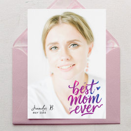 Simple Modern Purple Pink Best Mother Photo Script Kaart