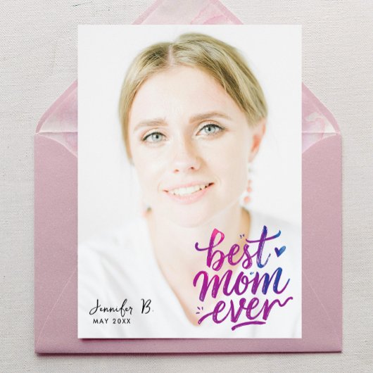 Simple Modern Purple Pink Best Mother Photo Script Kaart