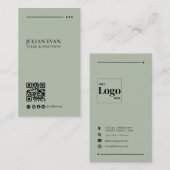 Simple Modern QR Code Sage Green Minimalist Visitekaartje (Voorkant / Achterkant)