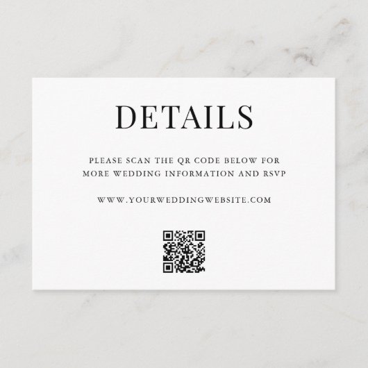 Simple Modern QR Code Wedding Details Informatiekaartje (Voorkant)