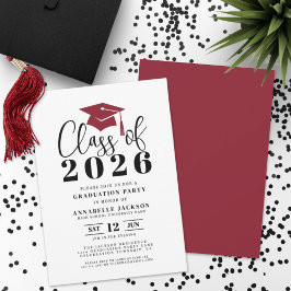 Simple Modern Red Graduation Party Kaart