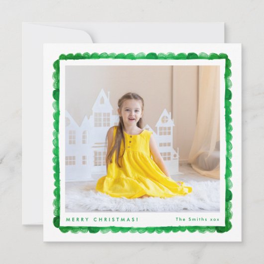 simple modern retro green photo square christmas feestdagenkaart (Voorkant)