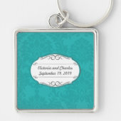 Simple Modern Retro Turquoise Mint Damask Wedding Sleutelhanger (Voorkant)