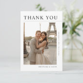 Simple Modern Romantic Destination Photo Wedding Bedankkaart (Staand voorkant)