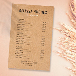 Simple Modern Rustic Kraft Salon Service Menu
