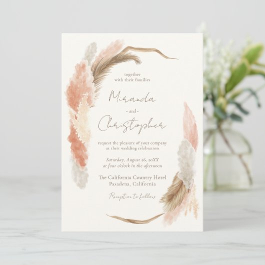 Simple Modern Rustic Pampas Grass Wedding Kaart (Staand voorkant)