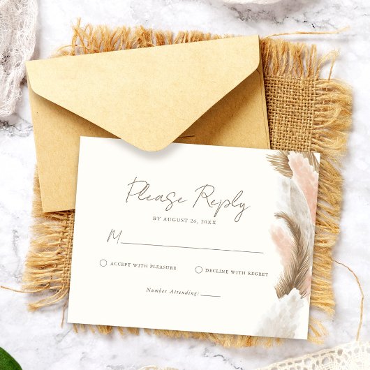 Simple Modern Rustic Pampas Grass Wedding RSVP Kaartje