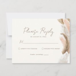 Simple Modern Rustic Pampas Grass Wedding RSVP Kaartje