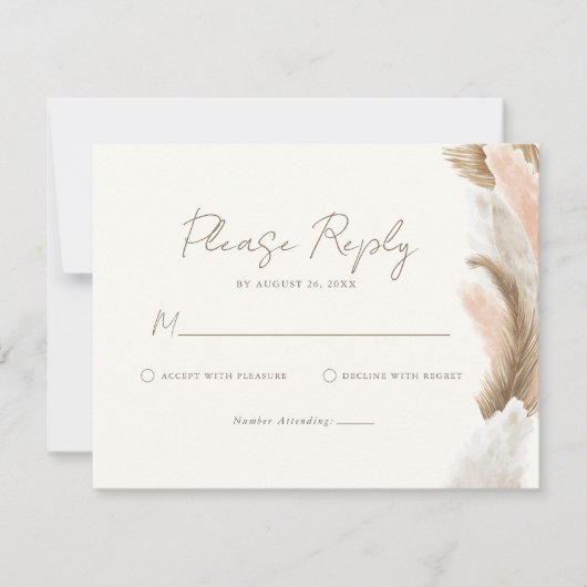 Simple Modern Rustic Pampas Grass Wedding RSVP Kaartje (Voorkant)
