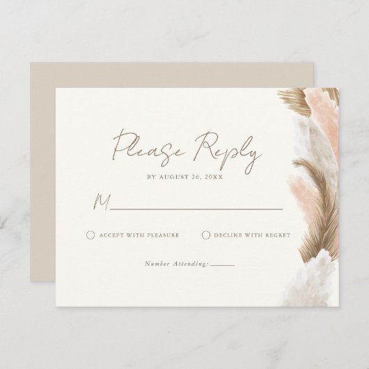 Simple Modern Rustic Pampas Grass Wedding RSVP Kaartje (Voorkant / Achterkant)