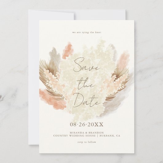 Simple Modern Rustic Pampas Grass Wedding Save The Date (Voorkant)