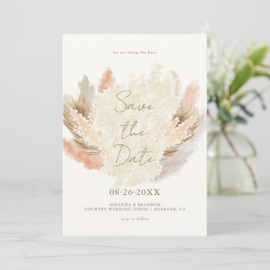 Simple Modern Rustic Pampas Grass Wedding Save The Date (Staand voorkant)