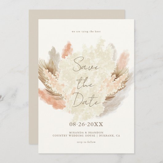 Simple Modern Rustic Pampas Grass Wedding Save The Date (Voorkant / Achterkant)