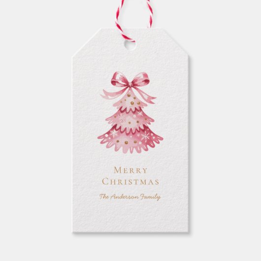 Simple Modern Rustic Pink Christmas Tree Cadeaulabel (Voorkant)