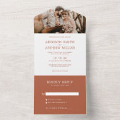 Simple Modern Rustic Terracotta Photo RSVP Wedding All In One Uitnodiging (Binnen)
