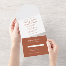 Simple Modern Rustic Terracotta Photo RSVP Wedding