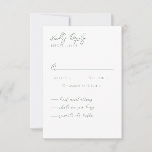 Simple Modern Sage Green Calligraphy RSVP Card (Voorkant)