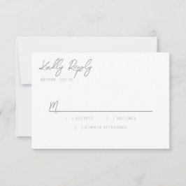 Simple Modern Sage Green Calligraphy RSVP Card Kaartje