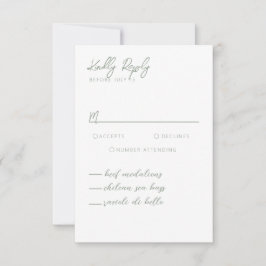 Simple Modern Sage Green Calligraphy RSVP Card Kaartje