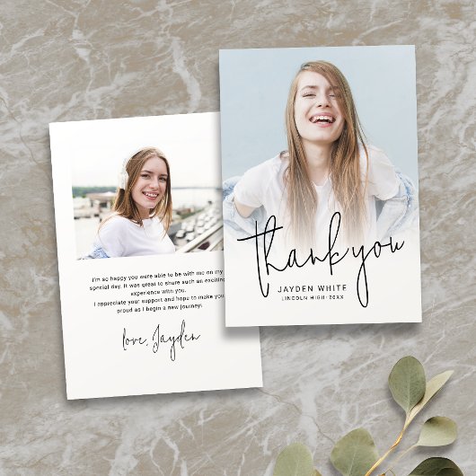 Simple Modern Script 2 Photo Afstuderen Bedankkaart