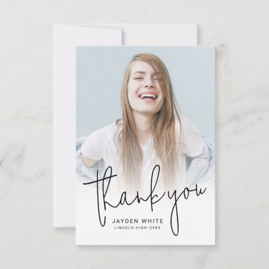 Simple Modern Script 2 Photo Afstuderen Bedankkaart (Voorkant)