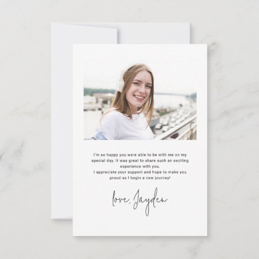 Simple Modern Script 2 Photo Afstuderen Bedankkaart (Achterkant)