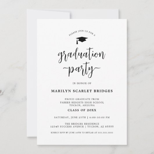 Simple Modern Script Afstuderen Invitation Kaart (Voorkant)