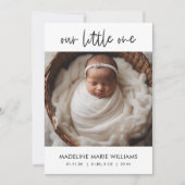 Simple Modern Script Copy Photo Birth Announcement Kaart (Voorkant)